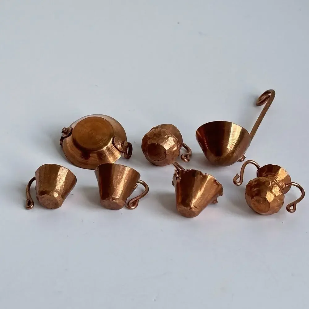 1:12 Dollhouse Miniature Copper Metal Kitchenware Set Lot 7 Pan Pot Pitcher Cups